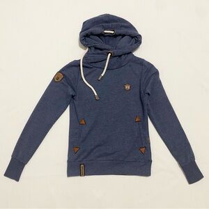 Naketano Dark Blue Cowl Neck Hoodie Pullover Sweatshirt
